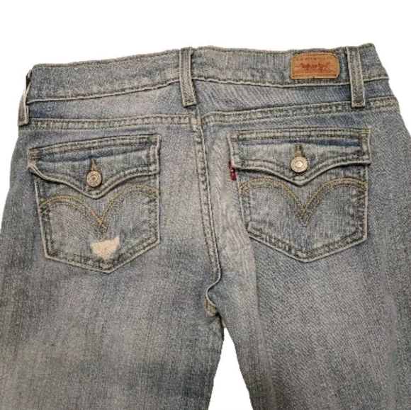 Levis 524 Too Superlow Jeans Womens 5M 28 x 30 Denim Blue Flare Y2K Distressed - Picture 4 of 15